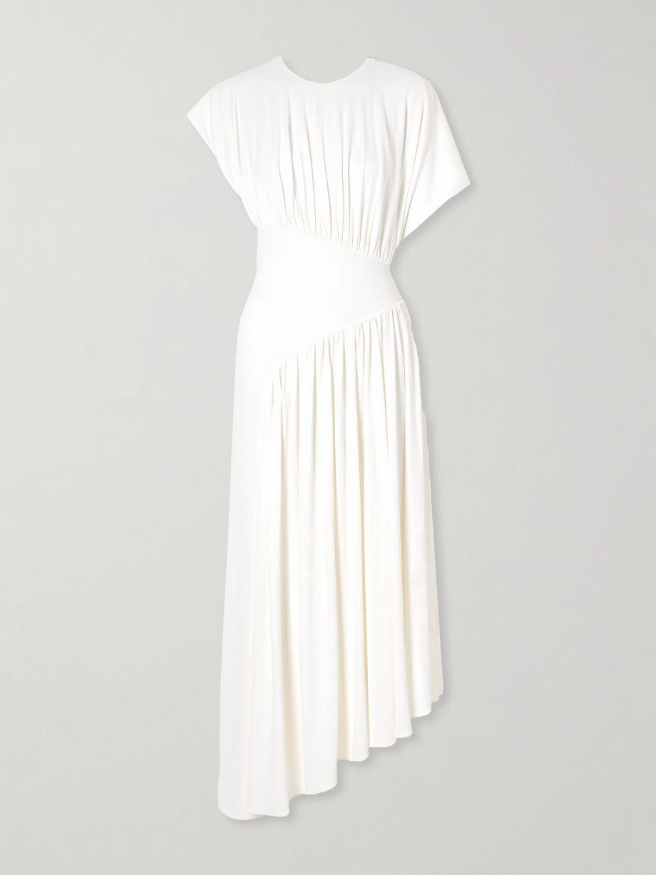Asymmetric draped stretch-crepe midi dress by RABANNE