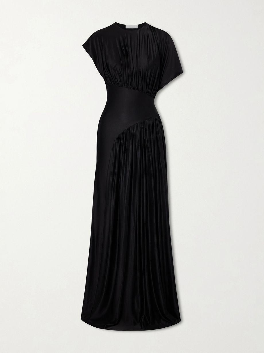 Asymmetric gathered satin maxi dress by RABANNE
