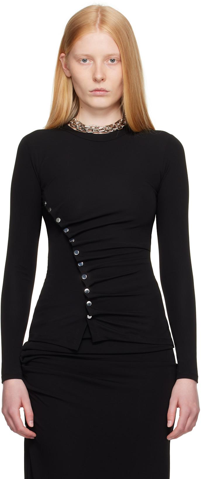Black Drapé Pression Jersey Top by RABANNE