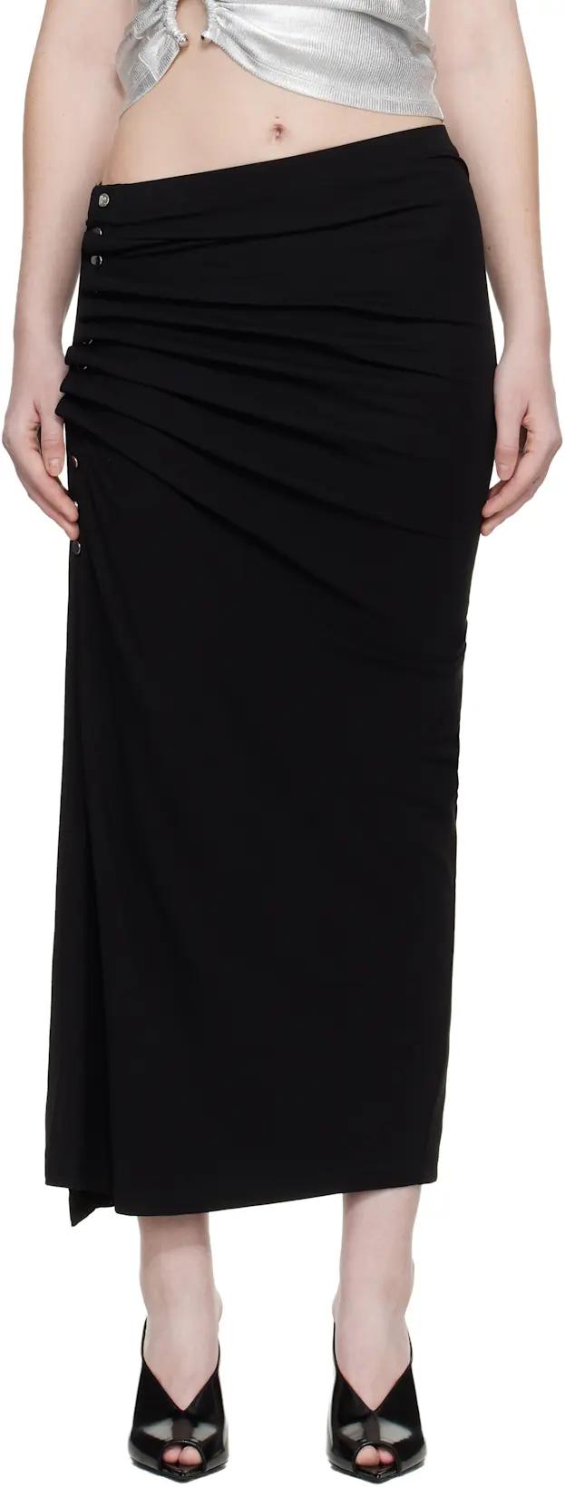 Black Draped Midi Skirt by RABANNE