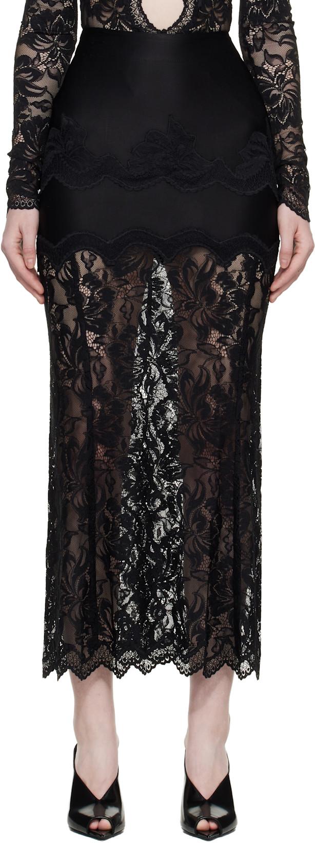 Black Lace Midi Skirt by RABANNE