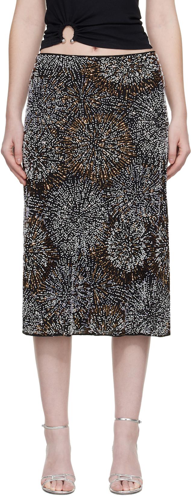 Black Pearl Crepe Midi Skirt by RABANNE