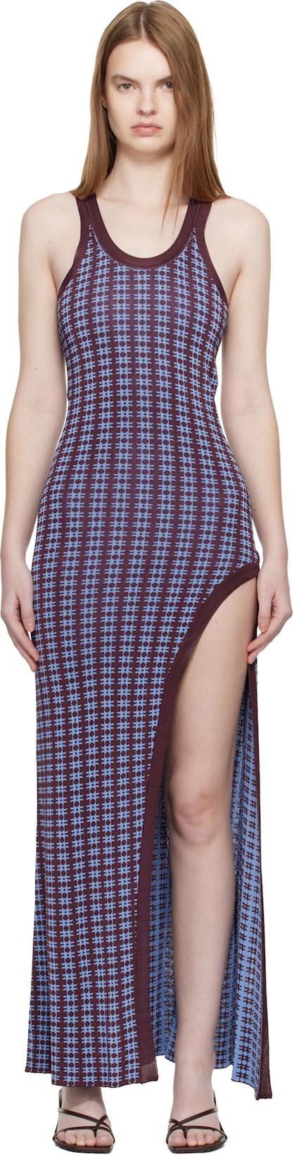 Blue & Burgundy Knit Midi Dress by RABANNE