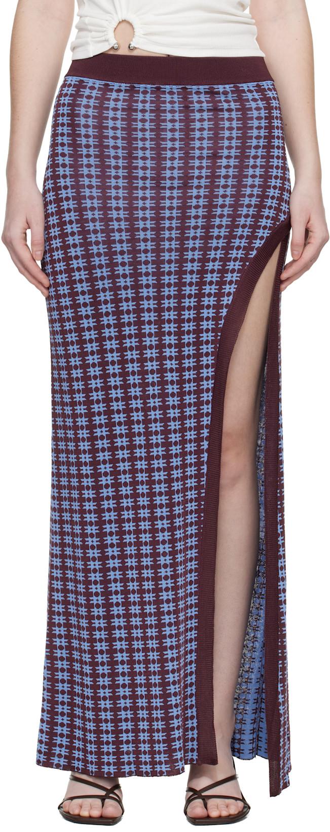 Blue & Burgundy Knit Midi Skirt by RABANNE