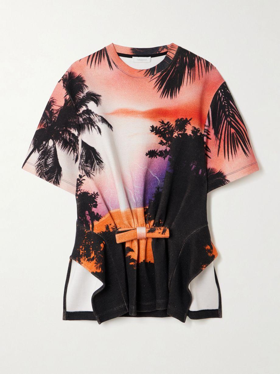 Bow-detailed printed gathered jersey T-shirt by RABANNE