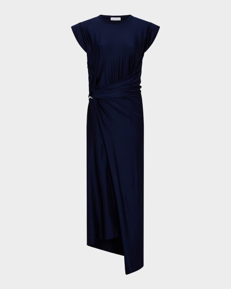 Cap-Sleeve Pierced Draped Jersey Midi Dress by RABANNE