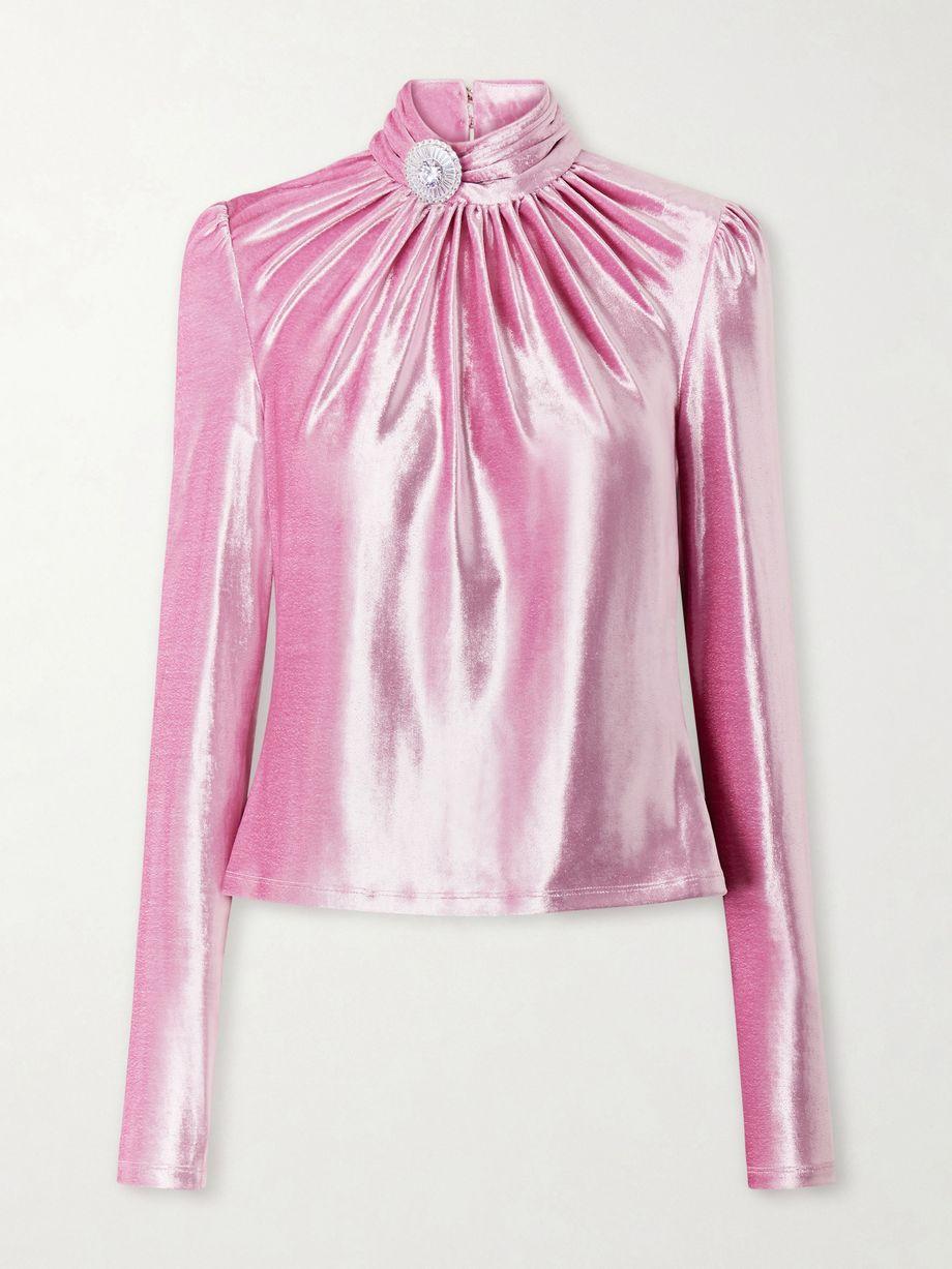 Crystal-embellished gathered velvet turtleneck blouse by RABANNE