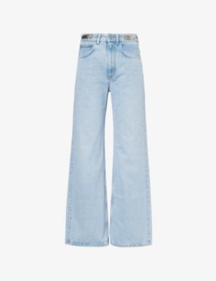 Disc-Embellished Straight-Leg Denim Jeans by RABANNE Disc-Embellished Straight-Leg Denim Jeans by RABANNE