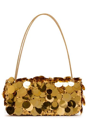 Embellished metallic leather shoulder bag by RABANNE