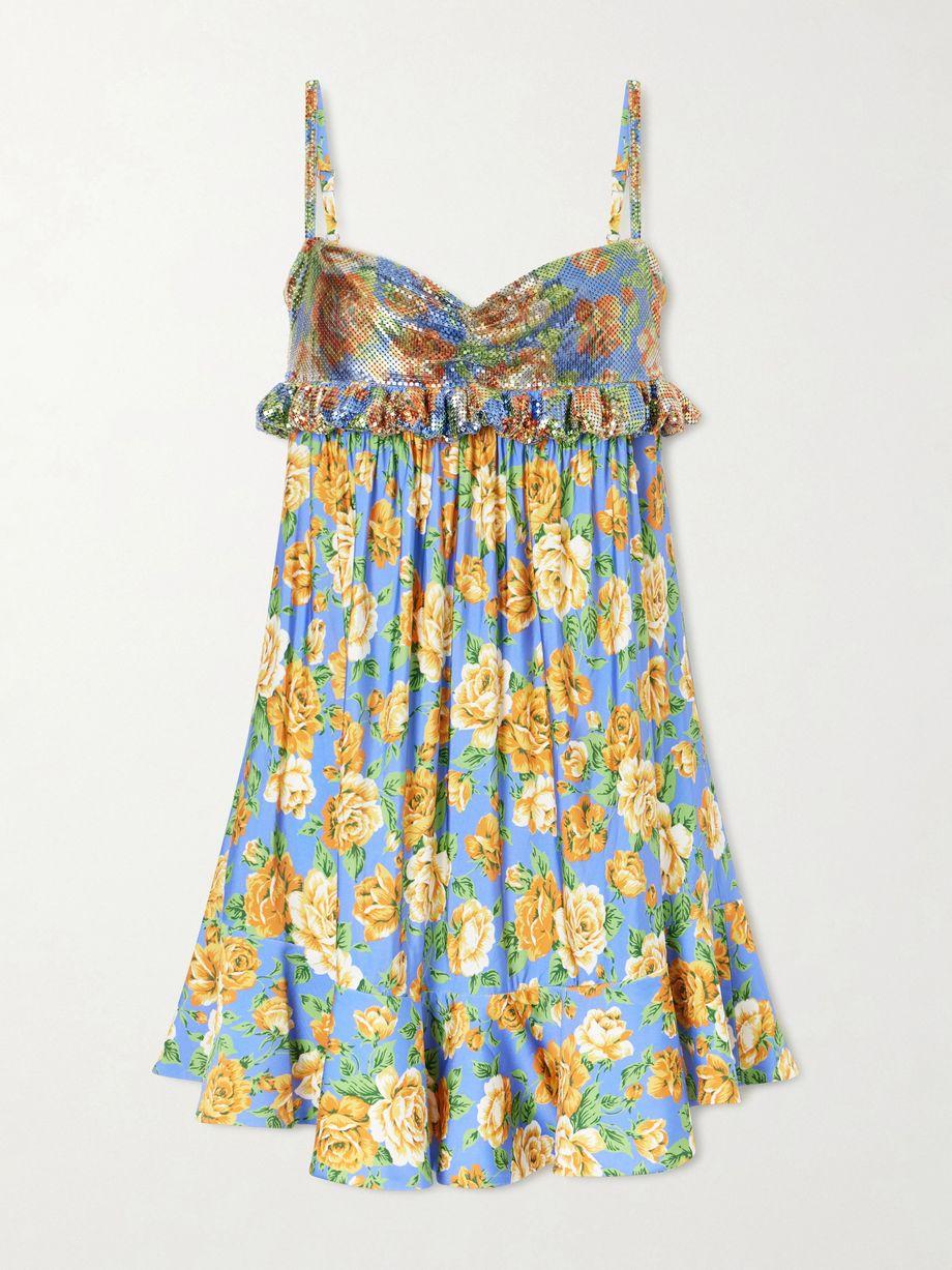 Embellished ruffled floral-print jersey mini dress by RABANNE