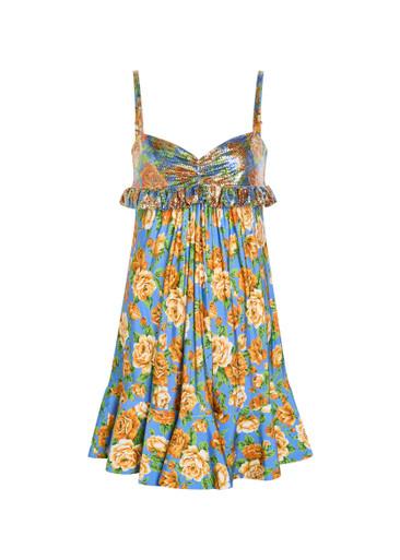 Floral-print chainmail and jersey mini dress by RABANNE