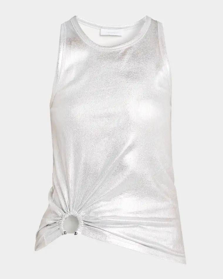 Gathered-Ring Foiled Cotton Rib Tank Top by RABANNE