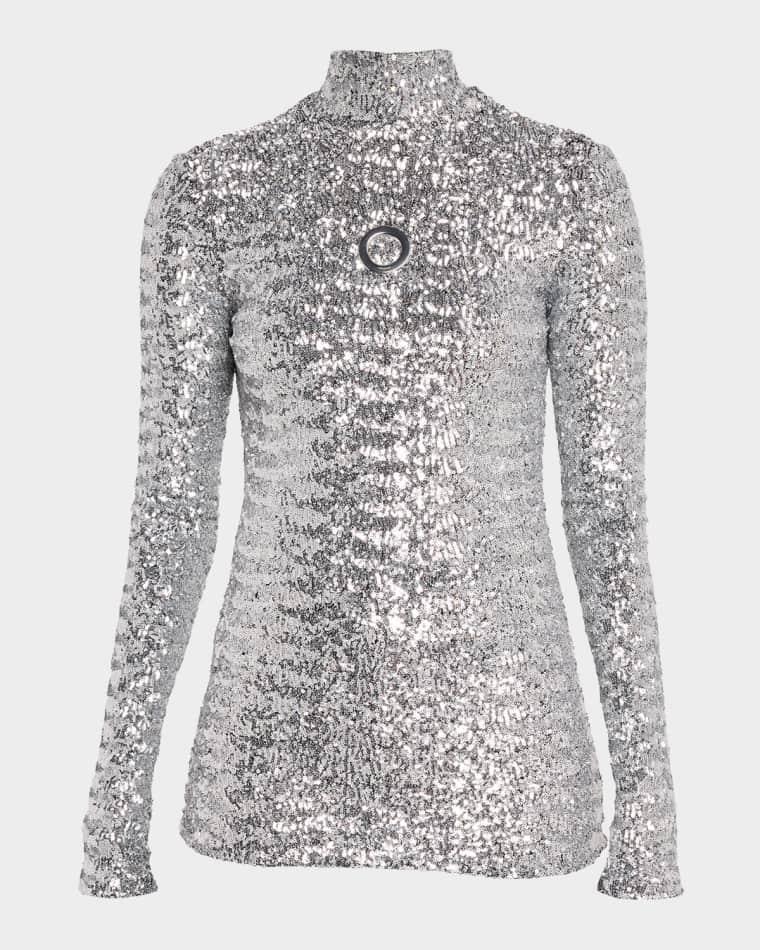 Grommet Cutout Sequined Turtleneck Top by RABANNE