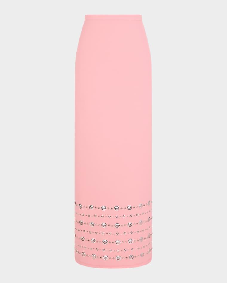 Grommet Embellished Viscose Crepe Maxi Skirt by RABANNE