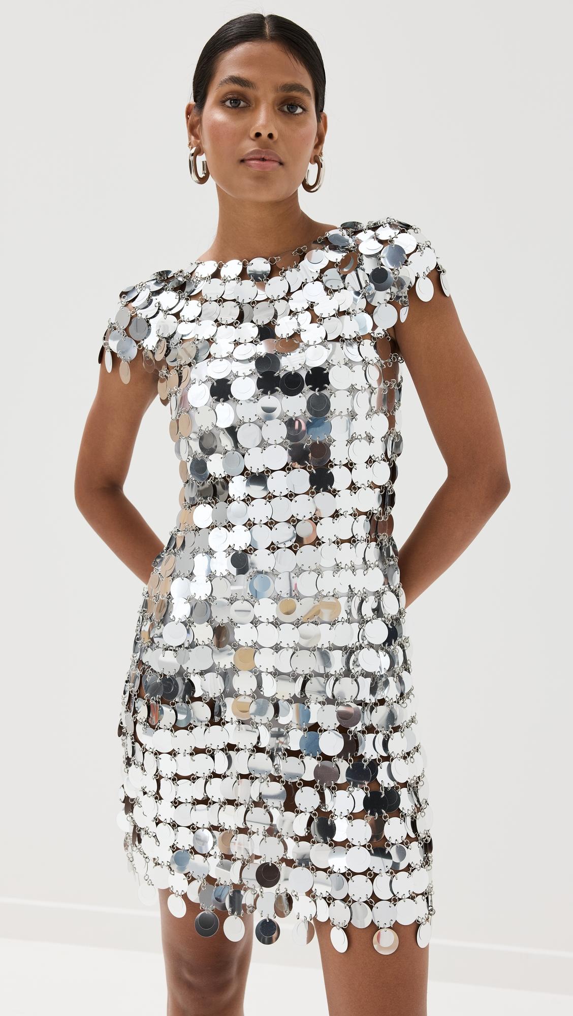 Iconic Silver Sparkle Disc Dress by RABANNE