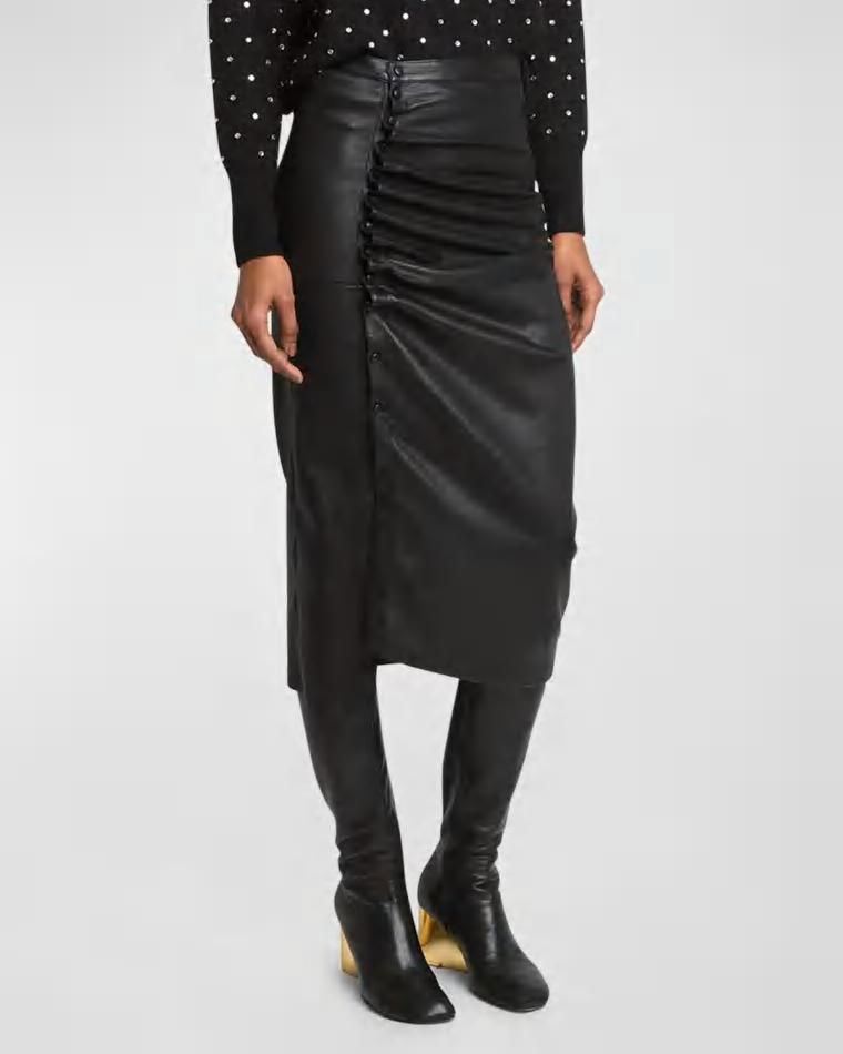 Jupe Lambskin Leather Midi Skirt by RABANNE
