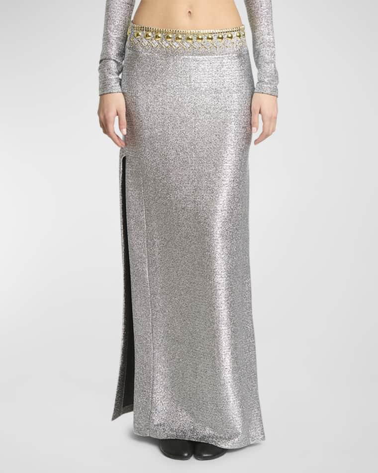 Jupe Metallic Jersey Embellished Maxi Skirt by RABANNE