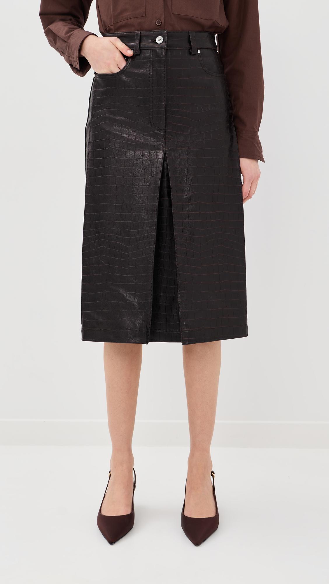 Lamb Leather Croc Embossed Skirt by RABANNE