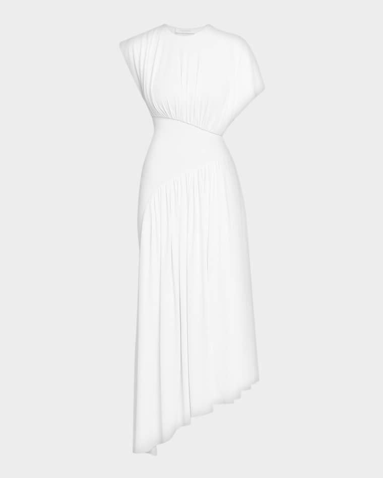 Long Ruched Asymmetric Jersey Dress by RABANNE