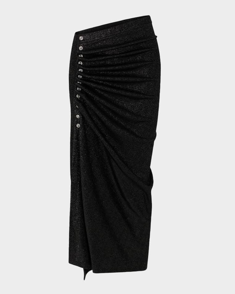 Metallic Jersey Ruched Midi Skirt by RABANNE