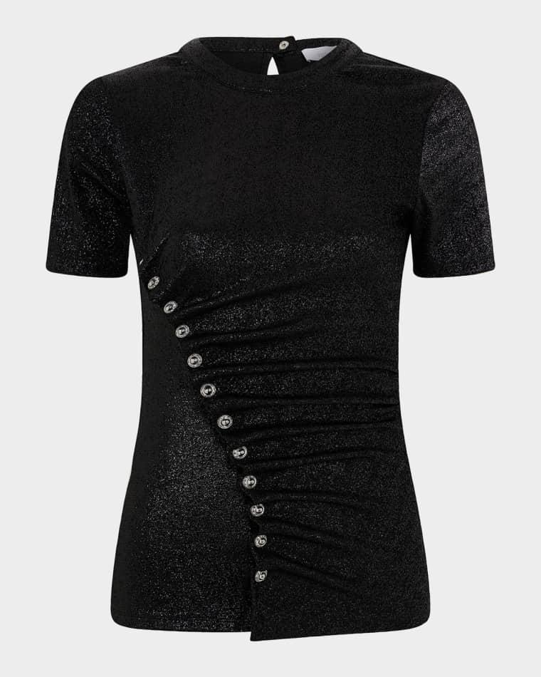 Metallic Ruched Short-Sleeve Top by RABANNE