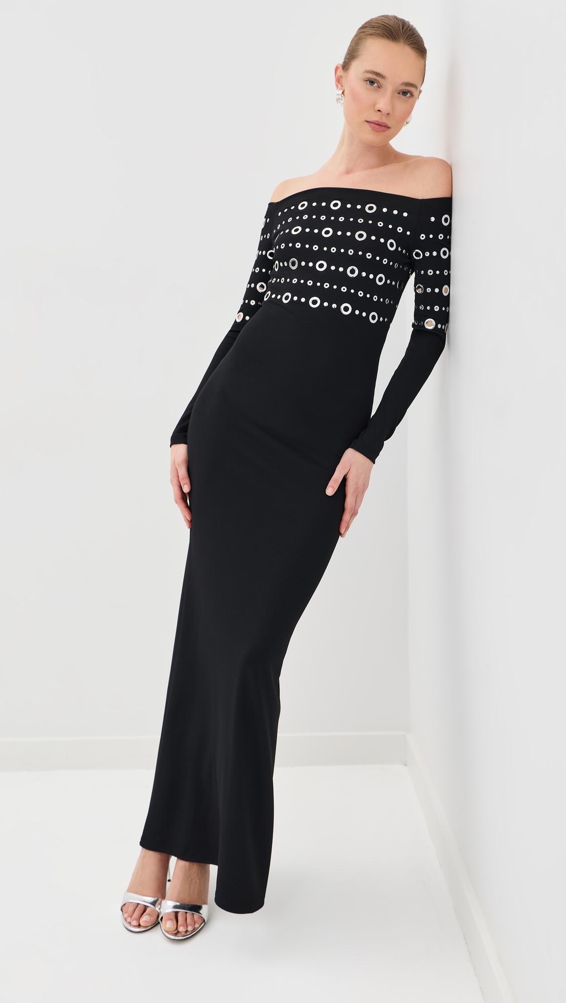 Off Shoulder Grommet Maxi Dress by RABANNE
