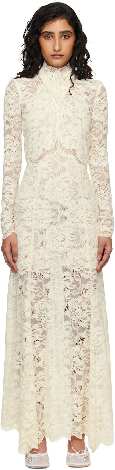 Off-White Lace Cut-Out Maxi Dress by RABANNE