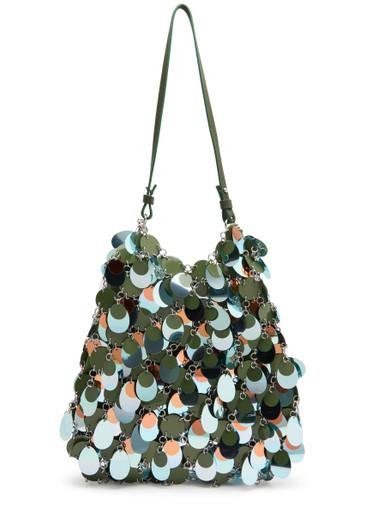 Paillette-embellished canvas shoulder bag by RABANNE