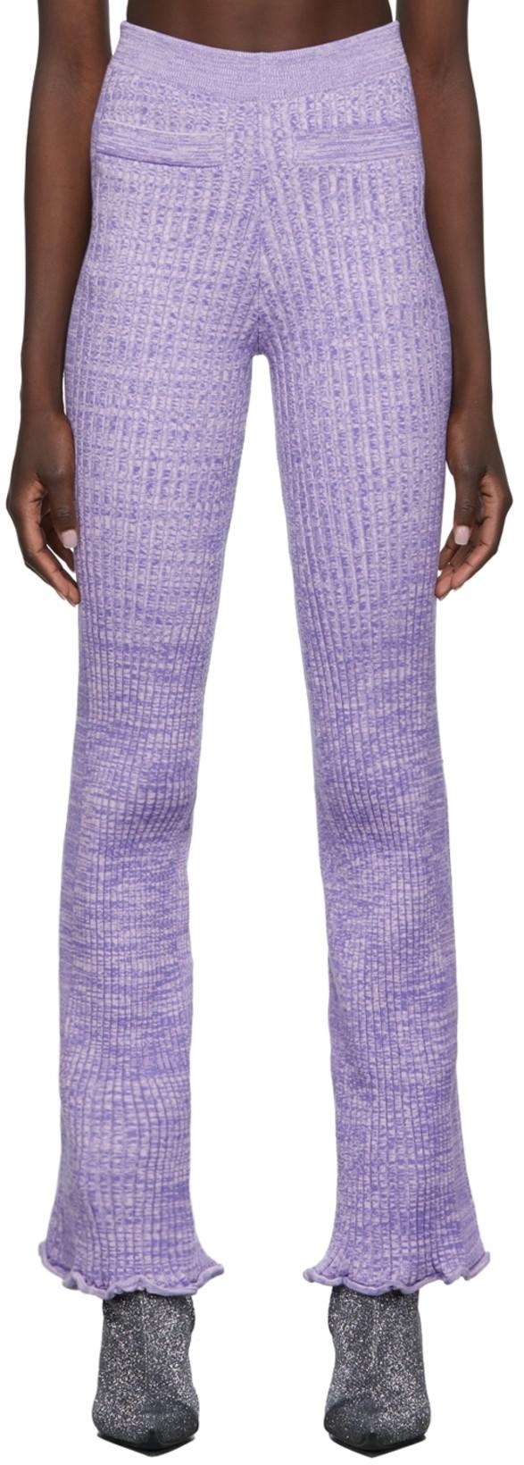 Purple Rib Knit Flare Lounge Pants by RABANNE