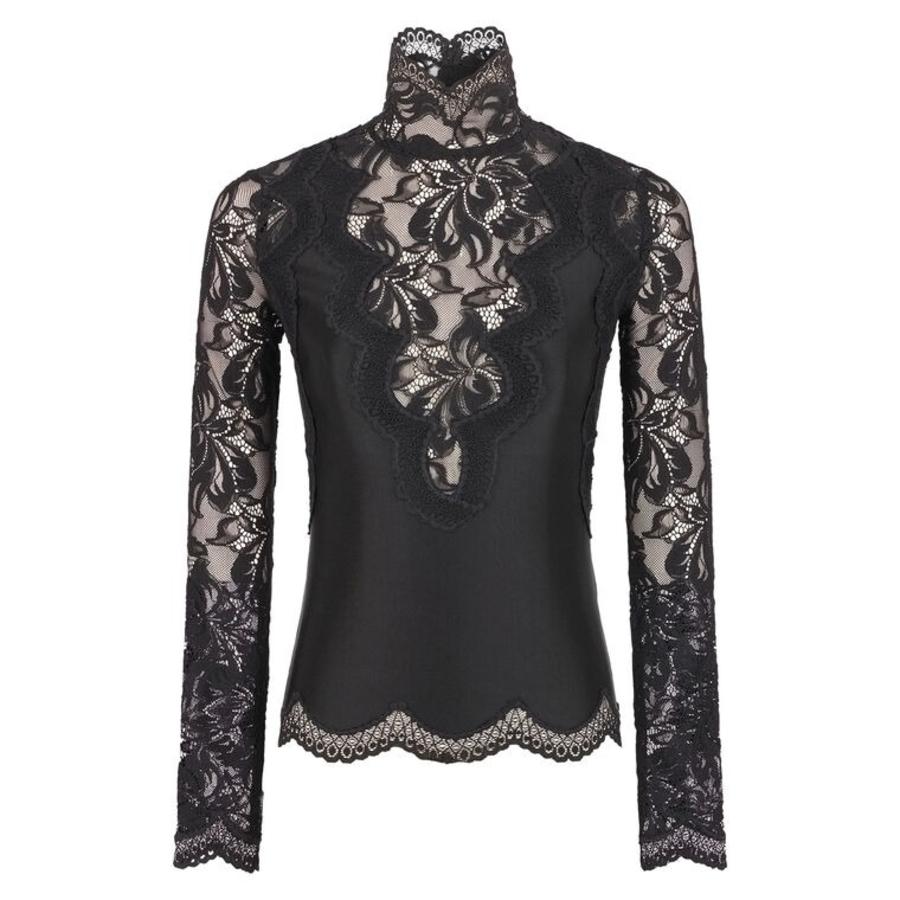 Rabanne Black Long Sleeve Top In Lace And Jersey by RABANNE