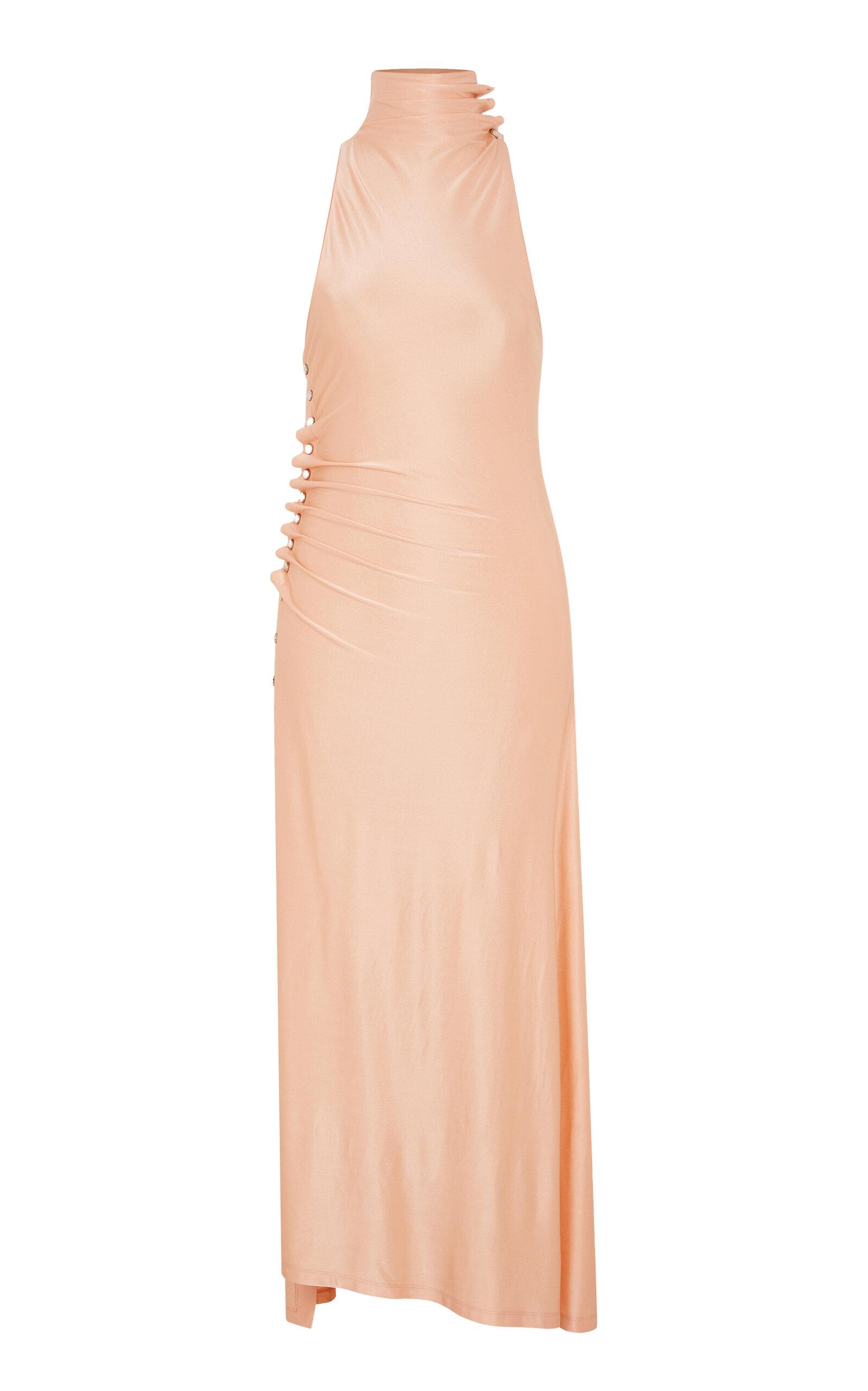 Rabanne Button-Embellished Stretch-Satin Halter Dress - Moda Operandi by RABANNE