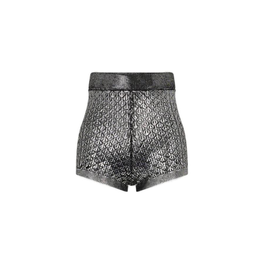 Rabanne Ladies Black Metallic Effect Ribbed Knit Shorts by RABANNE