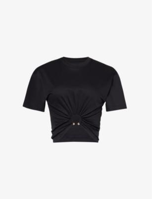 Ring-embellished cropped cotton-jersey T-shirt by RABANNE