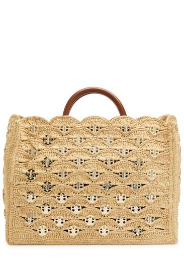 Sac A Main embellished raffia tote bag by RABANNE