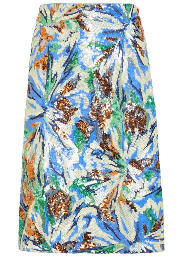 Sequin-embellished floral midi skirt by RABANNE