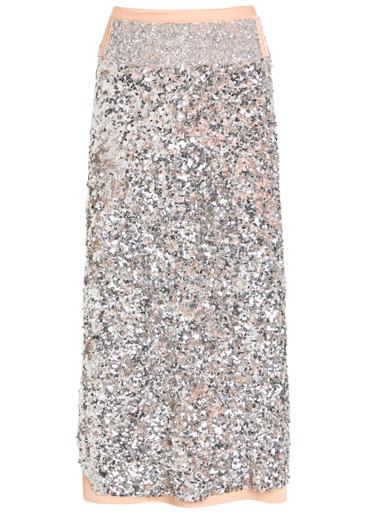 Sequin-embellished satin midi skirt by RABANNE