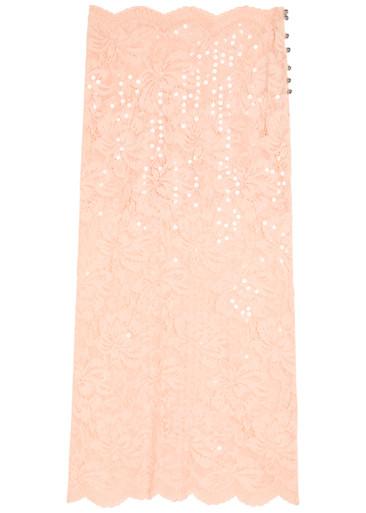 Sequin-embellished stretch-lace midi skirt by RABANNE