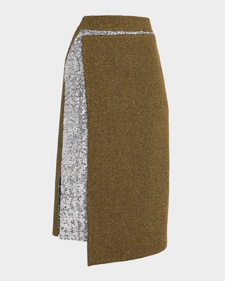 Sequined Tweed Combo Midi Skirt by RABANNE