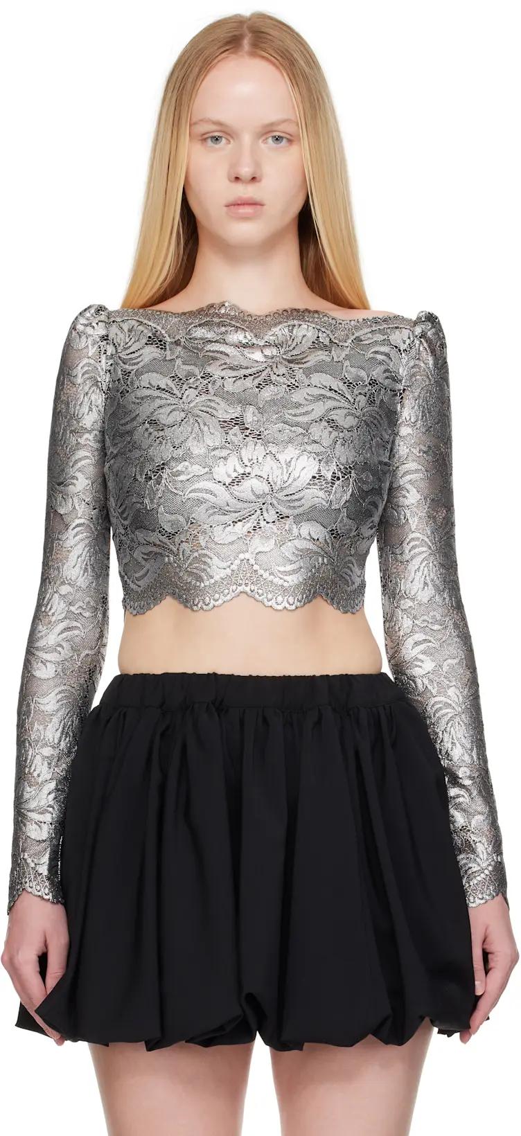 Silver Cropped Lace Top by RABANNE