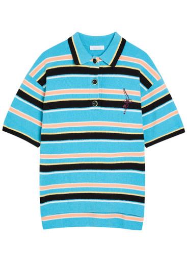 Striped logo-embroidered cotton-blend polo shirt by RABANNE
