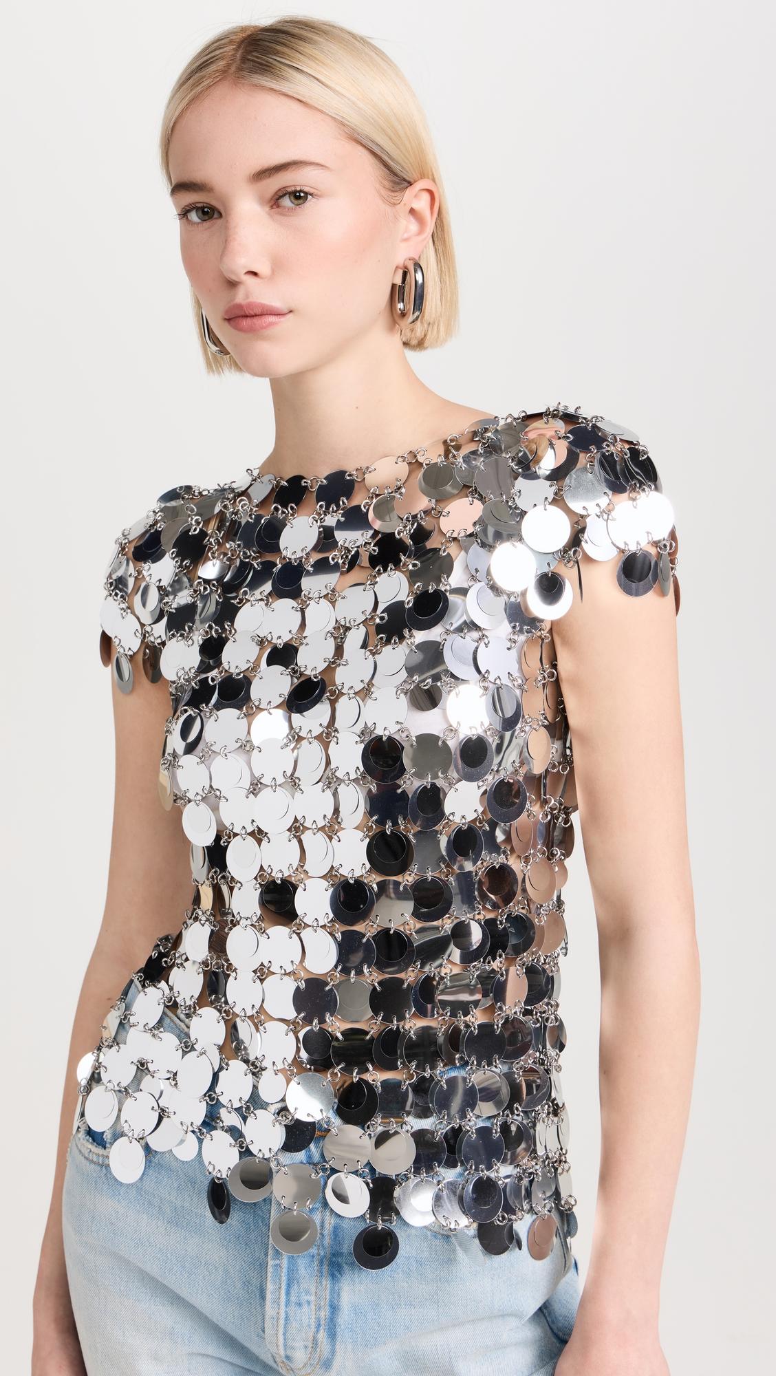 The Iconic Silver Sparkle Disc Top by RABANNE