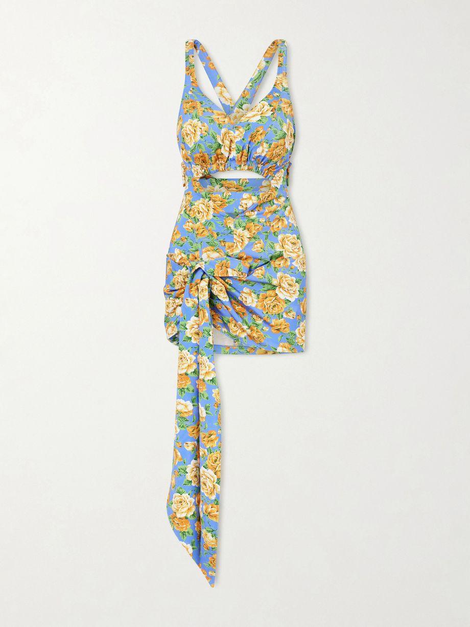 Tie-detailed cutout floral-print stretch-jersey playsuit by RABANNE