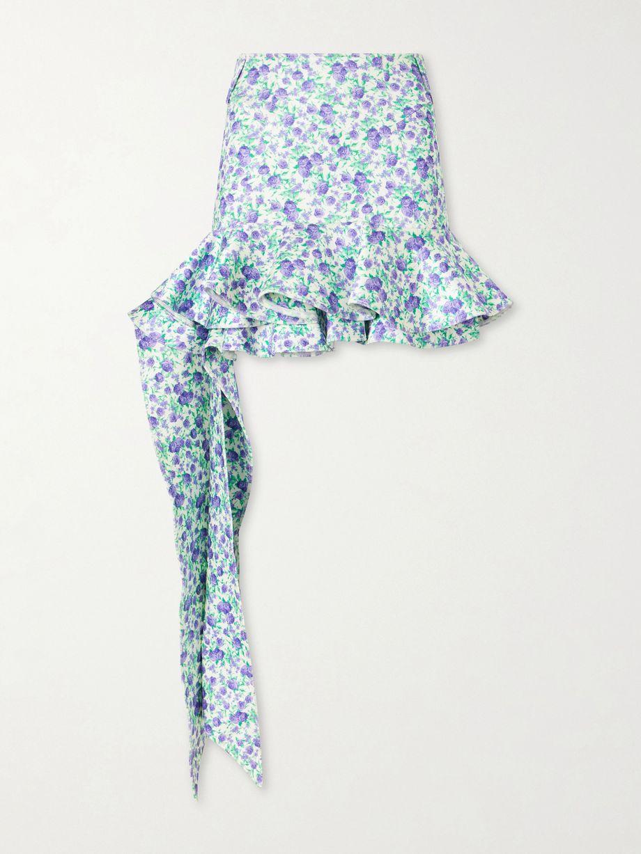 Tie-detailed ruffled floral-print stretch-jersey mini skirt by RABANNE