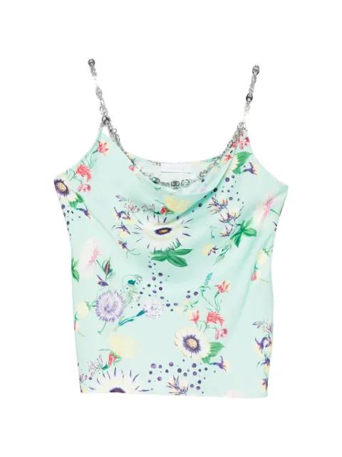 chain-detail cowl-neck floral-print top by RABANNE