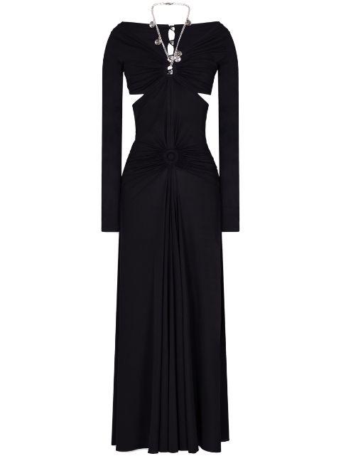 chain-detail draped long dress by RABANNE