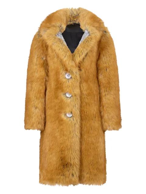 embellished-lapel fur coat by RABANNE