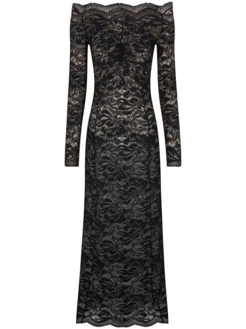 floral-lace bardot-collar dress by RABANNE