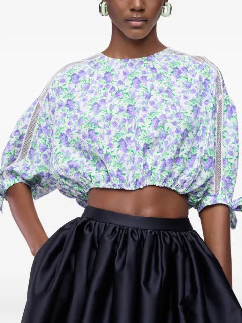 floral puff-sleeved crop top by RABANNE