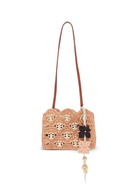 logo-plaque raffia mini bag by RABANNE