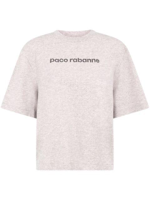 logo-print rhinestone T-shirt by RABANNE